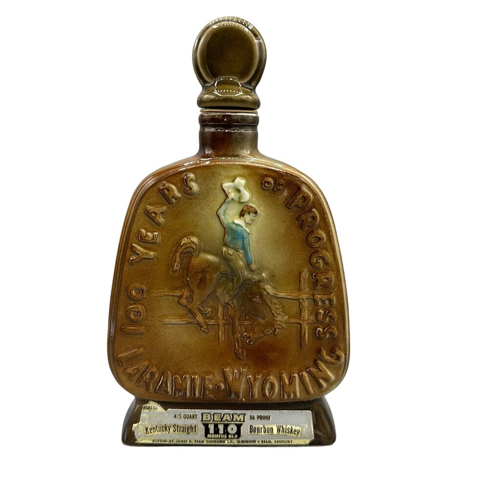 Jim Beam 100 Year Cowboy Empty Decanter 1868-1968 Laramie Wy Centennial Jubilee